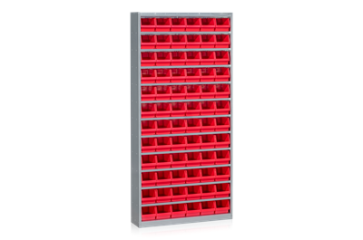 Bin Cabinet including 72 Plastic Bins Red