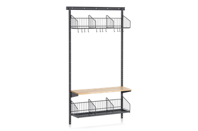 Shoe and Hat Shelf with Bench Wall Base Section Grey