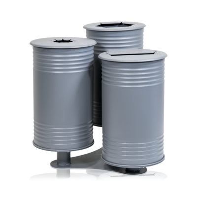 Waste Bin Tin Triple, Grey